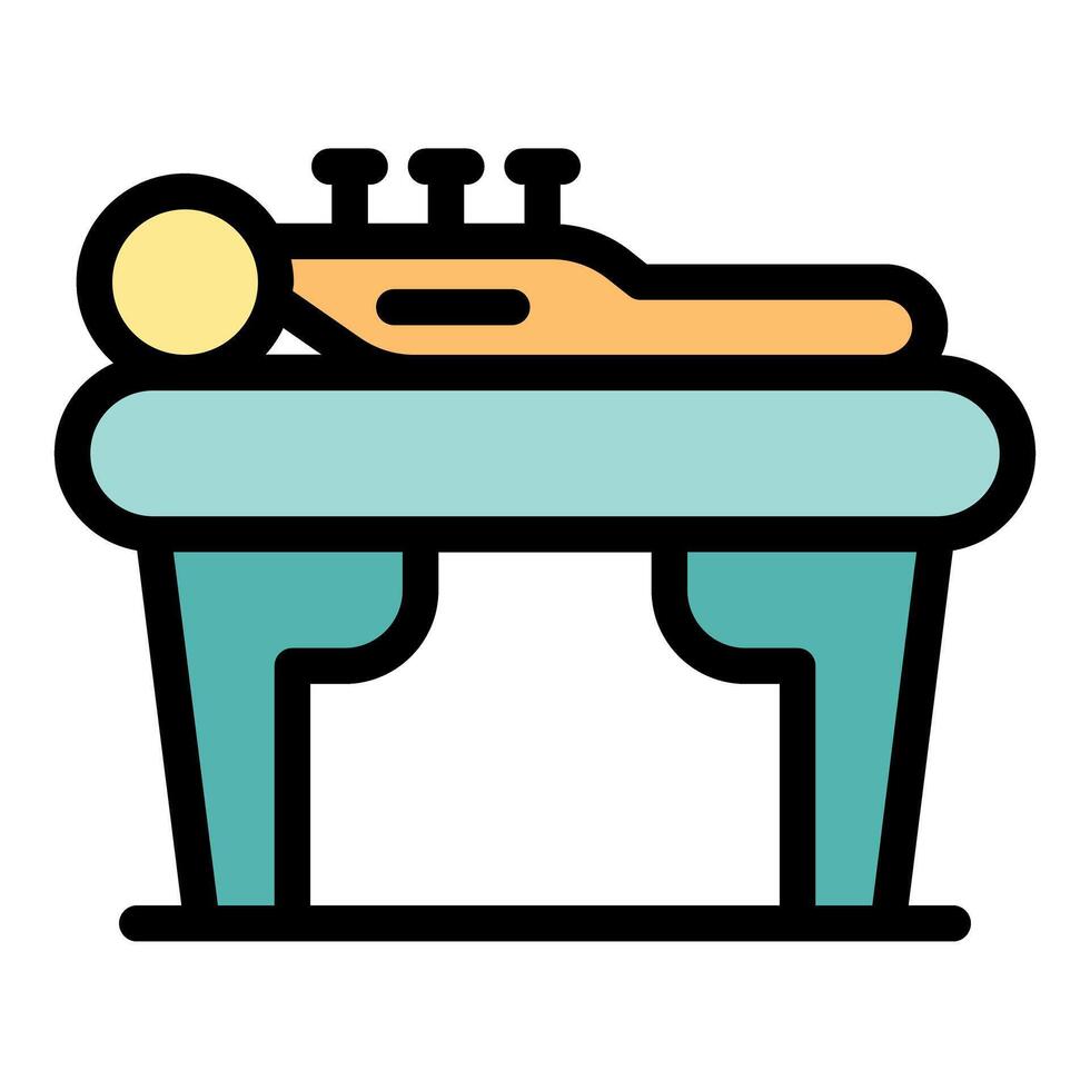 Patient lying on massage table receiving acupuncture treatment vector