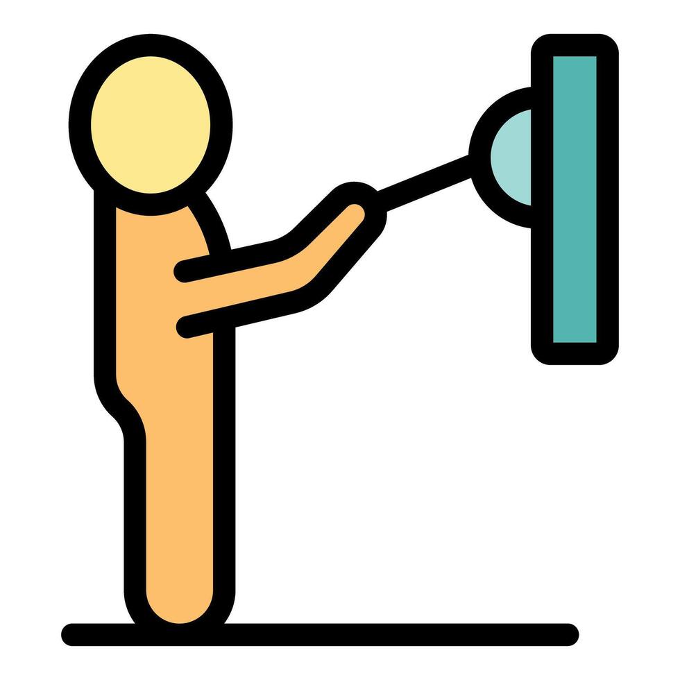 Museum guard watching artwork using security equipment vector