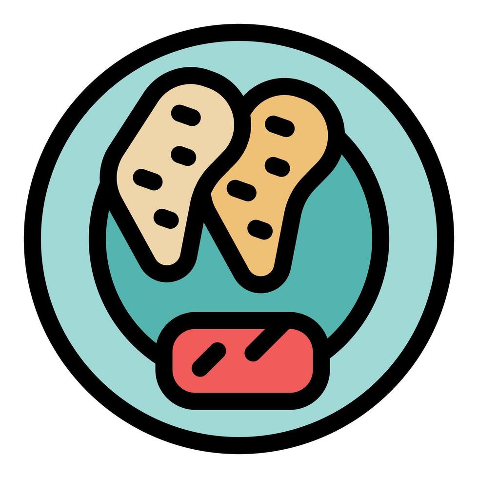 Peanut butter and jelly sandwich halves on a plate, lunch food icon vector
