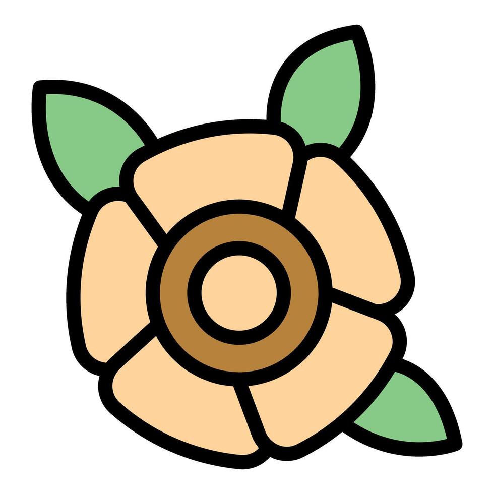 Blooming peach colored flower with green leaves, a botanical illustration vector