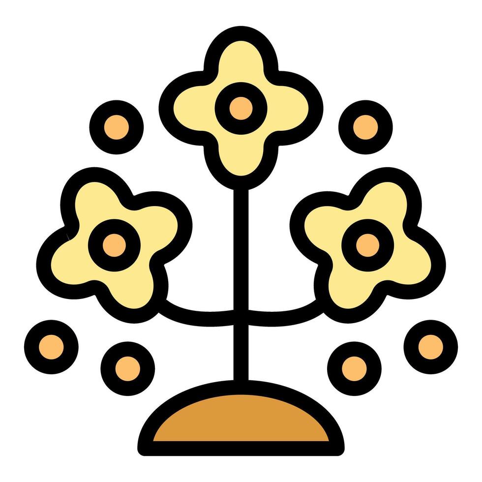 Blooming yellow flowers growing in pot with pollen around, botany illustration vector