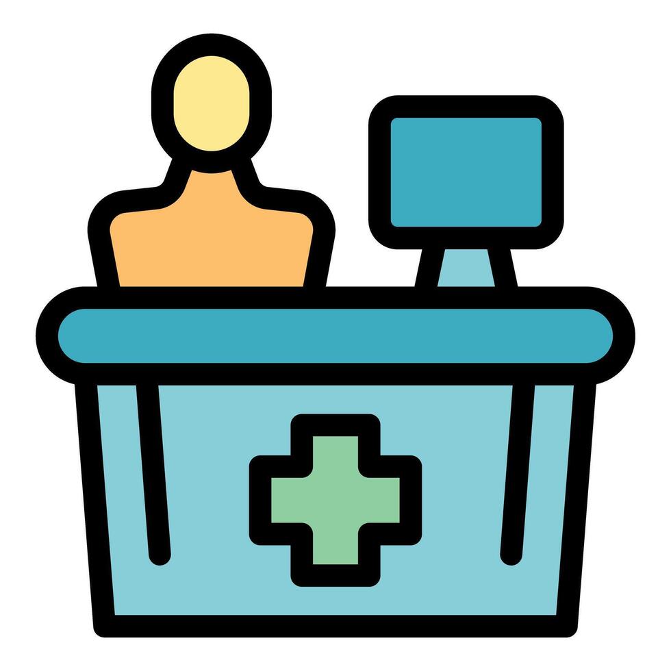 Hospital receptionist working at medical reception desk vector