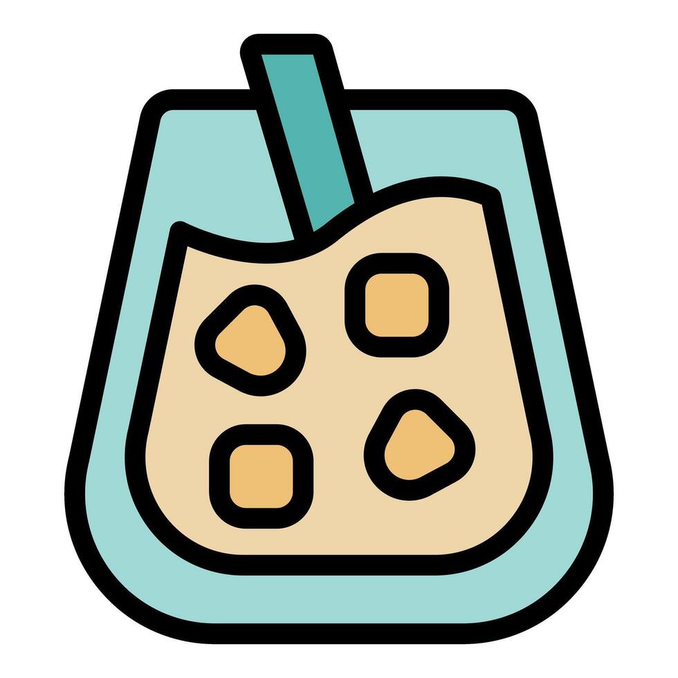 Boba tea with ice cubes and straw in filled glass cup vector