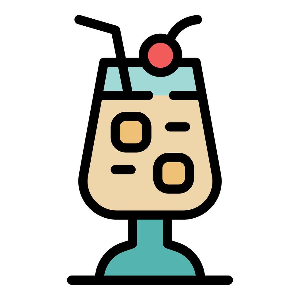 Refreshing cocktail decorated with cherry and straw in elegant glass vector