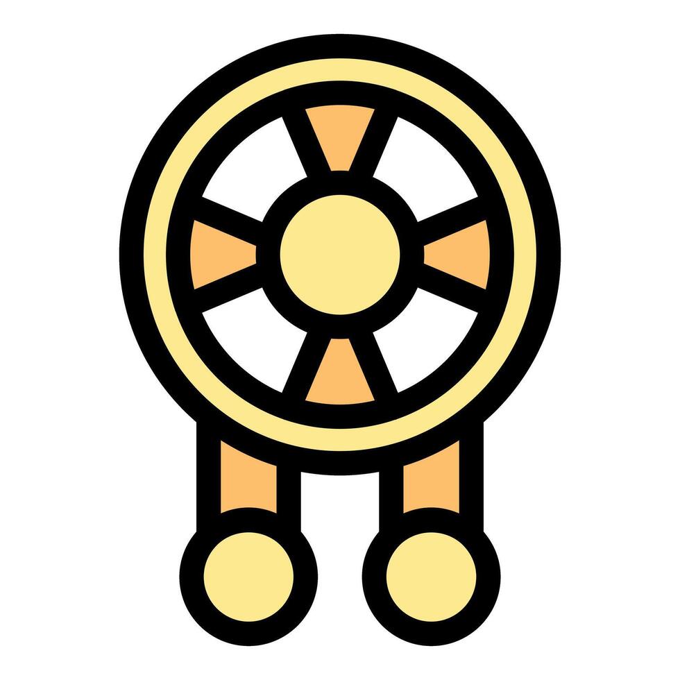 Round dharma wheel hanging with two weights representing balance and enlightenment vector