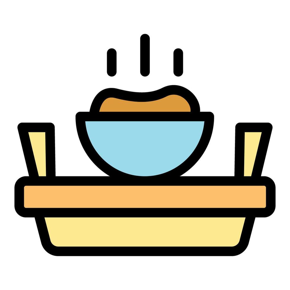 Steaming bowl of food on a serving tray with handles, ready to eat vector
