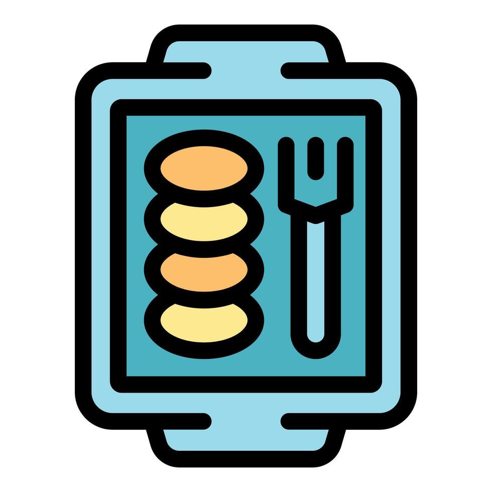 Plastic lunch box containing pancakes and fork, ready for a meal vector