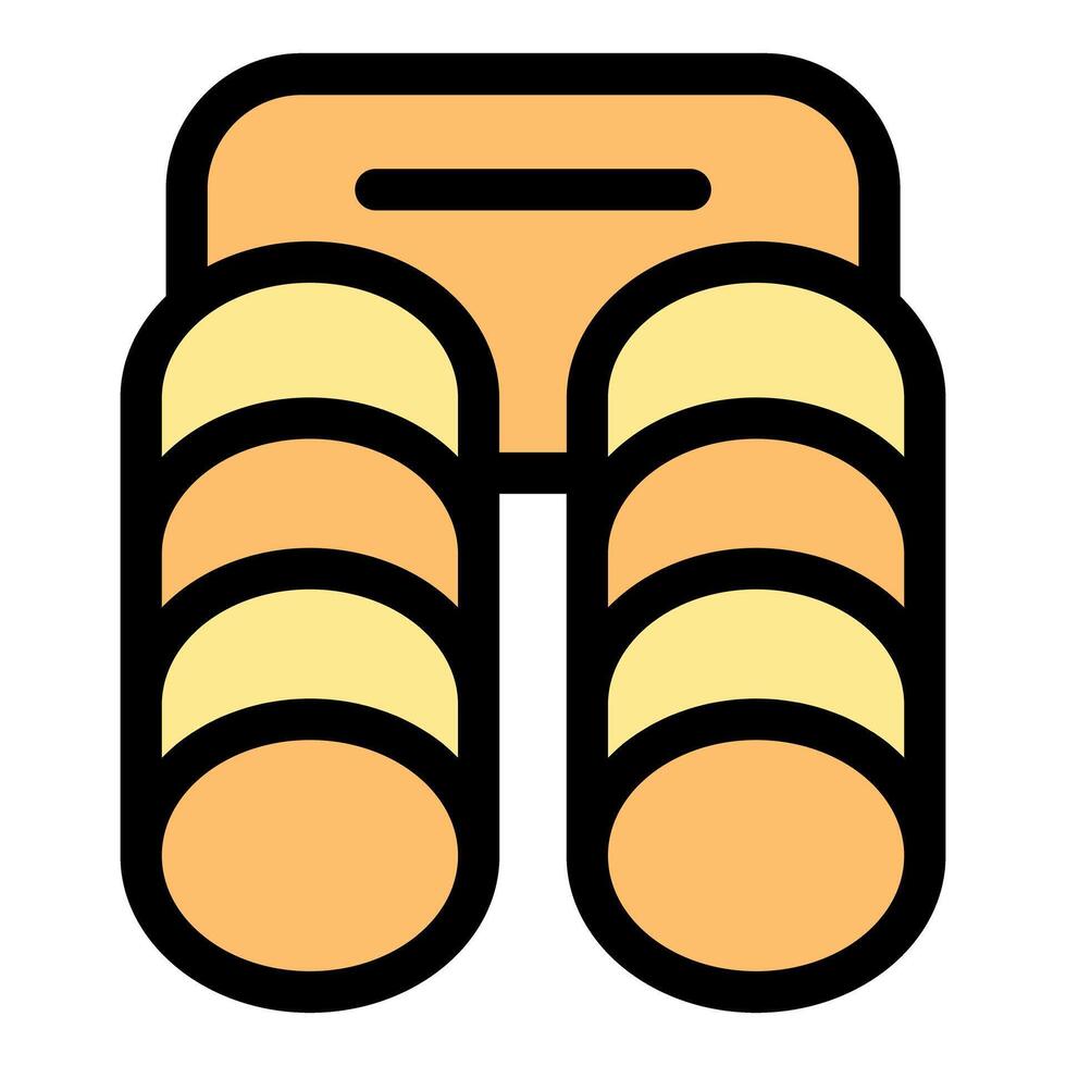 Freshly baked baguettes displayed on wooden shelf in bakery, warm color palette vector