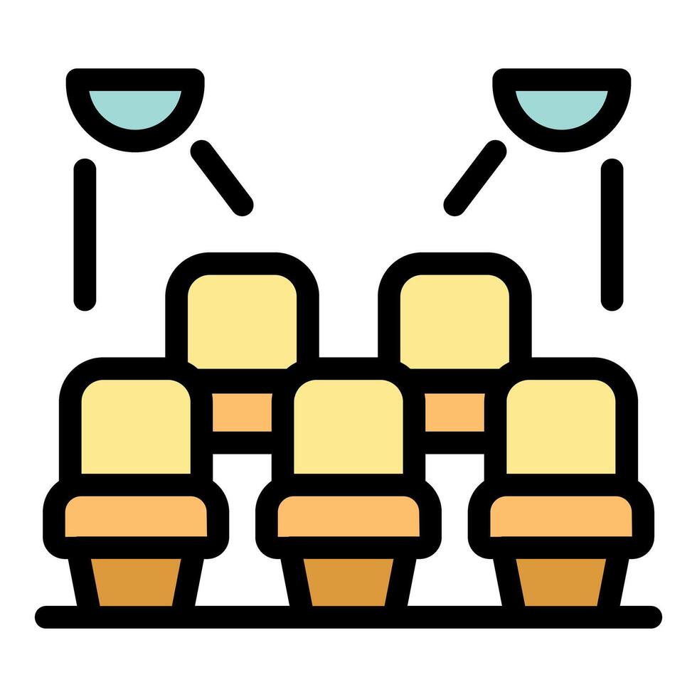 Cinema hall with illuminated spotlights shining on empty seats vector