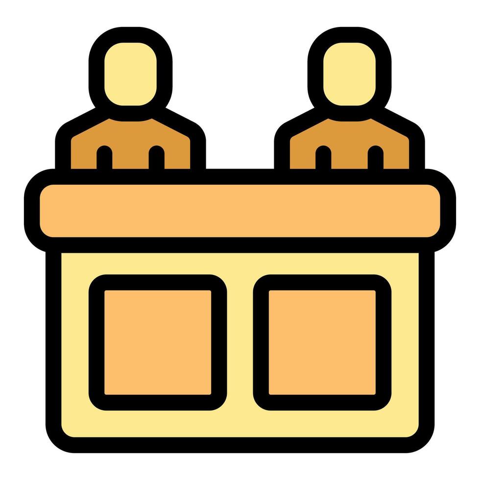 Politicians sitting at table having debate or press conference vector