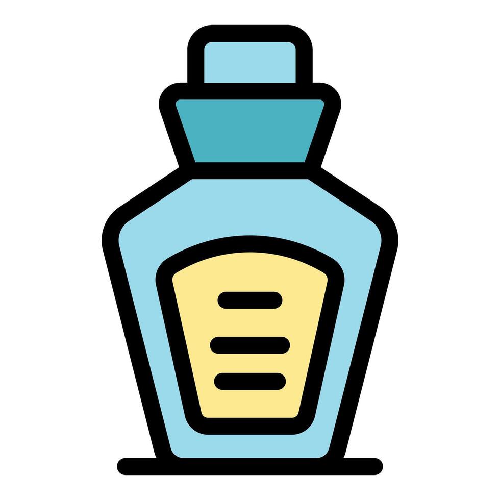Perfume bottle with blue cap and yellow label displaying elegance and fragrance vector