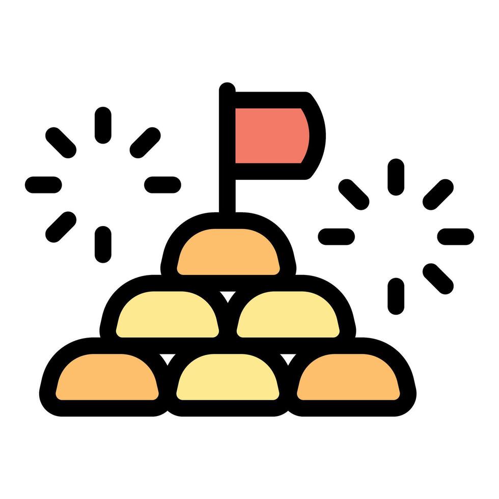Reaching mountain peak with flag and sparkling celebration icon vector