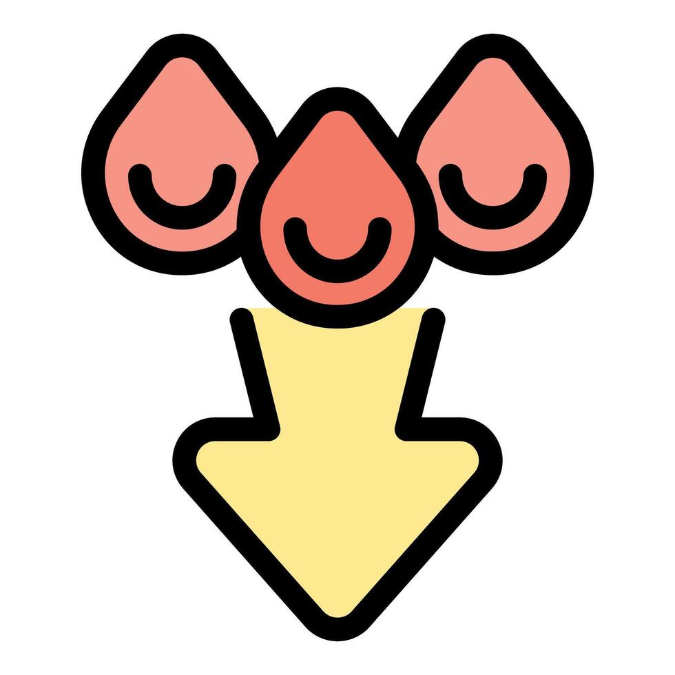 Three happy blood drops pointing downwards with arrow icon vector