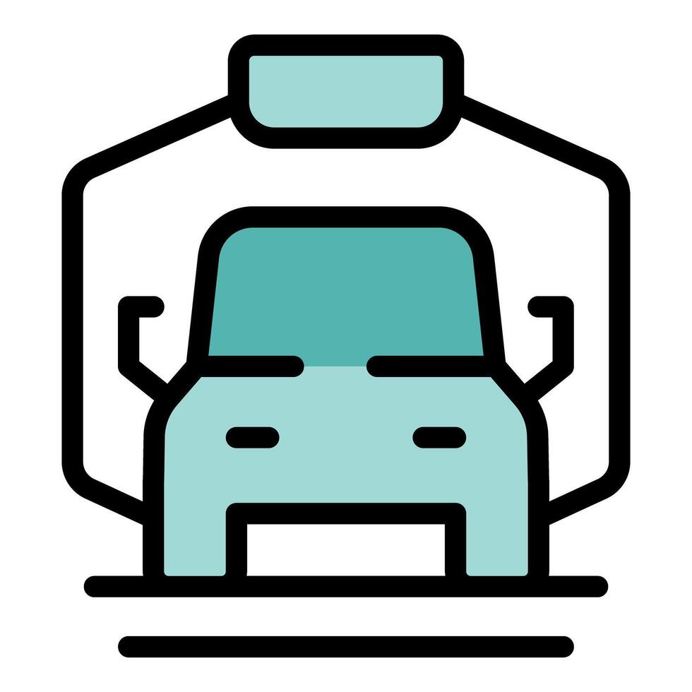 Car leaving garage after maintenance check, automotive service icon vector
