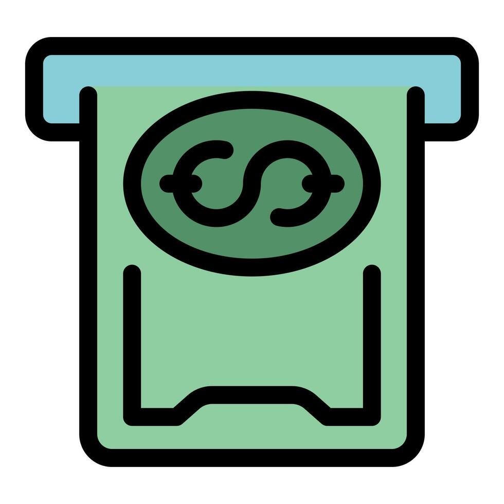 Atm distributing banknote with currency symbol icon vector
