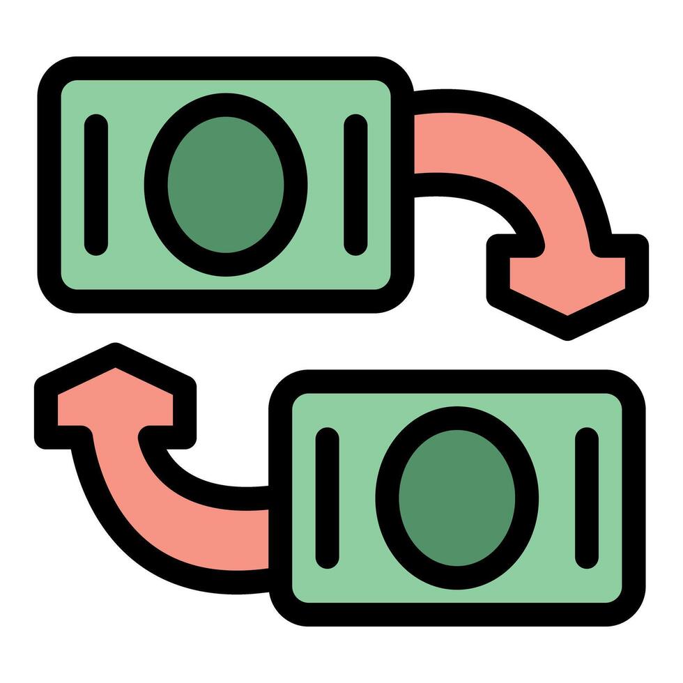 Money exchange concept with two bills and arrows exchanging currency vector