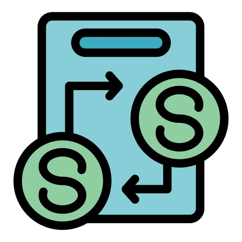 Money transferring with mobile phone application icon vector