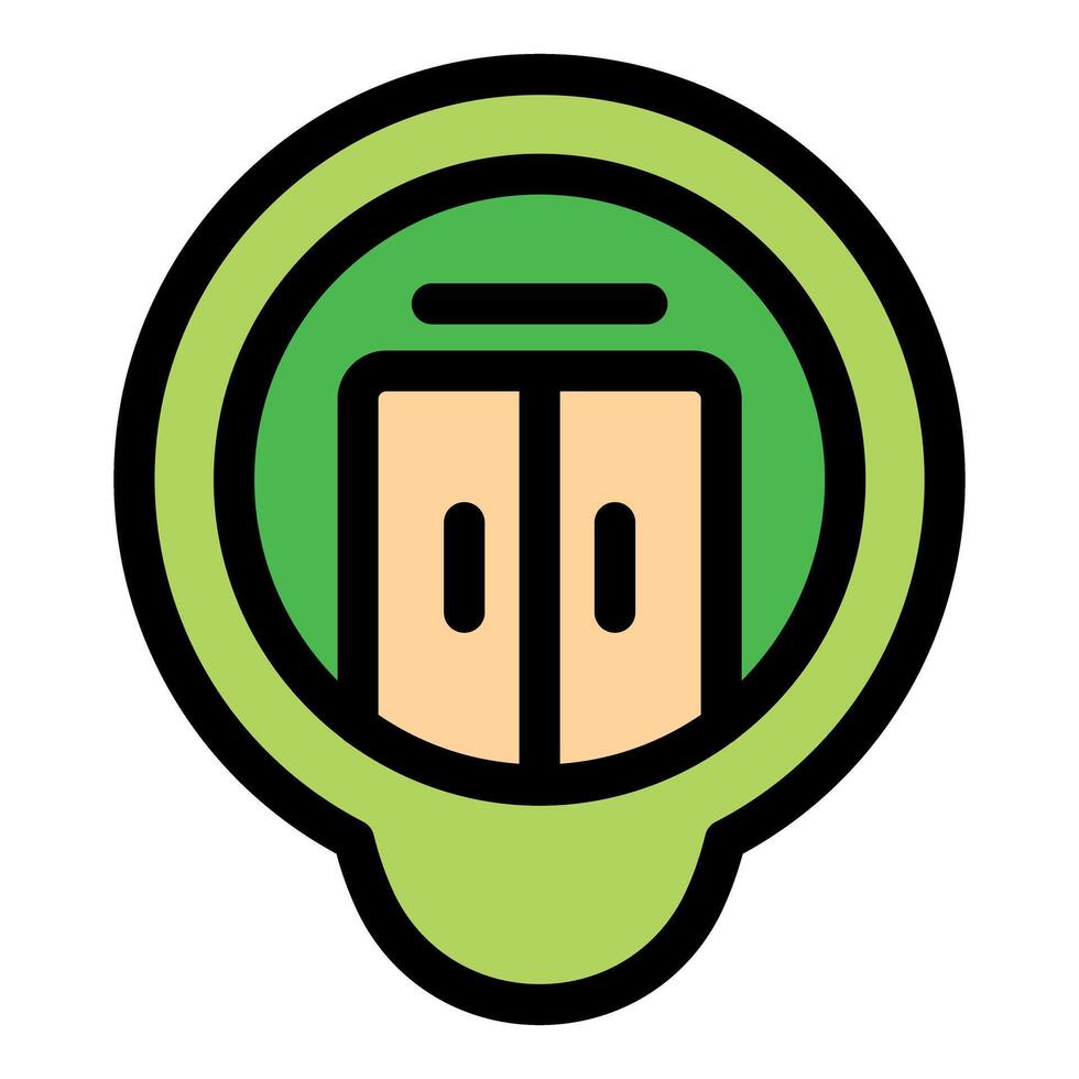 Elevator icon showing lift inside green circle and pointed oval vector