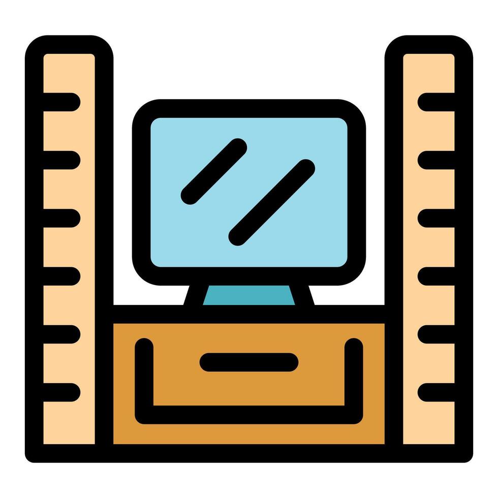 Architect desk with computer and rulers representing design and precision vector
