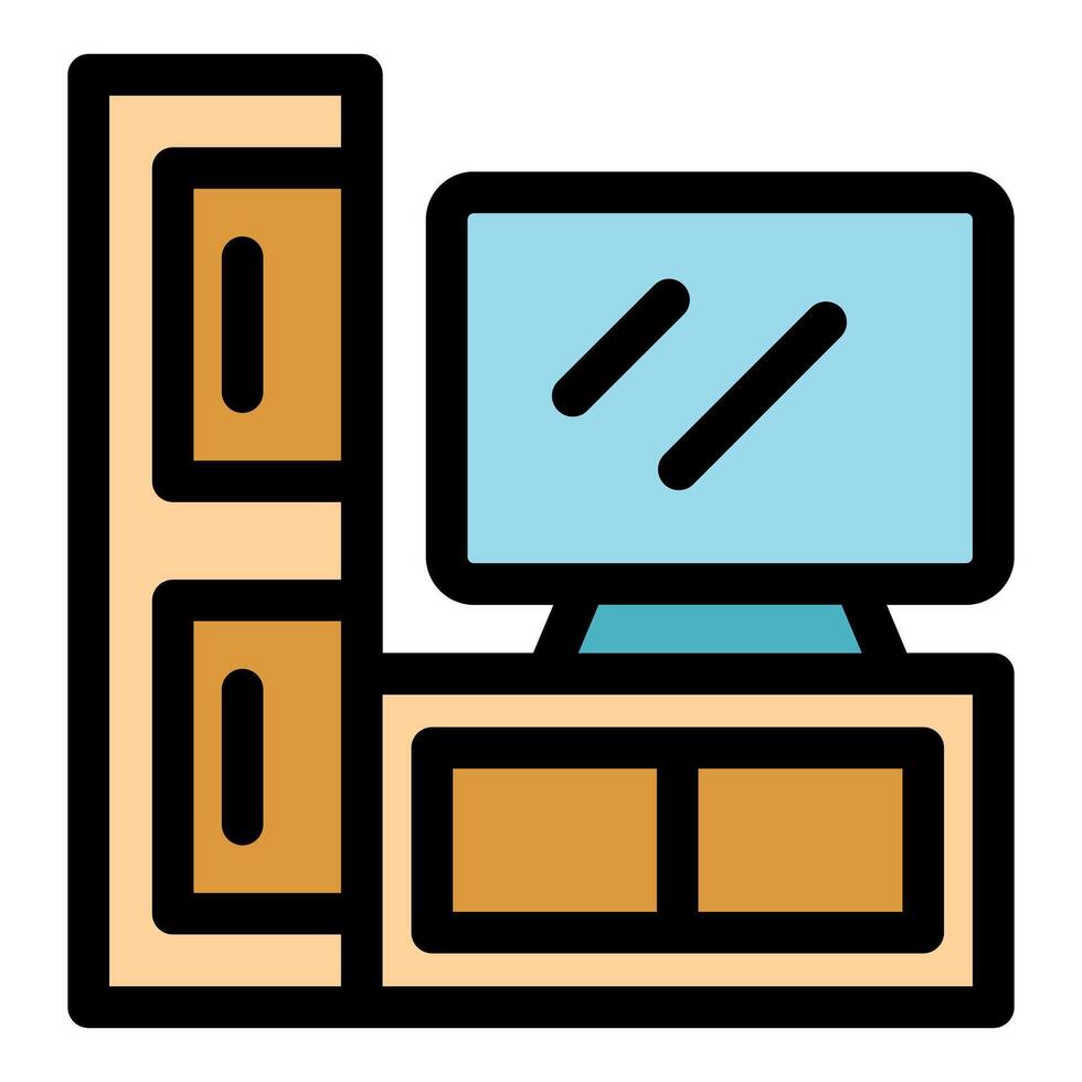 Modern tv stand with shelves and flatscreen displaying streaming content vector