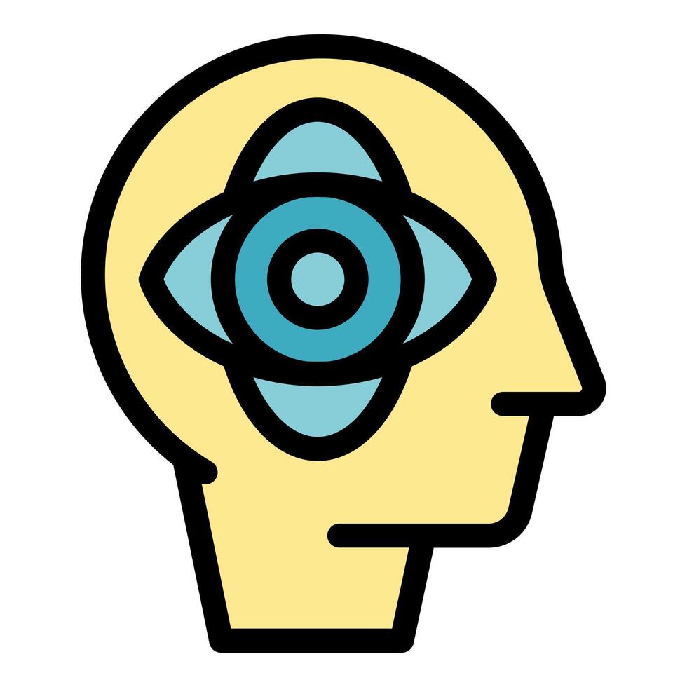 Human head with eye and atom symbol representing vision and science vector