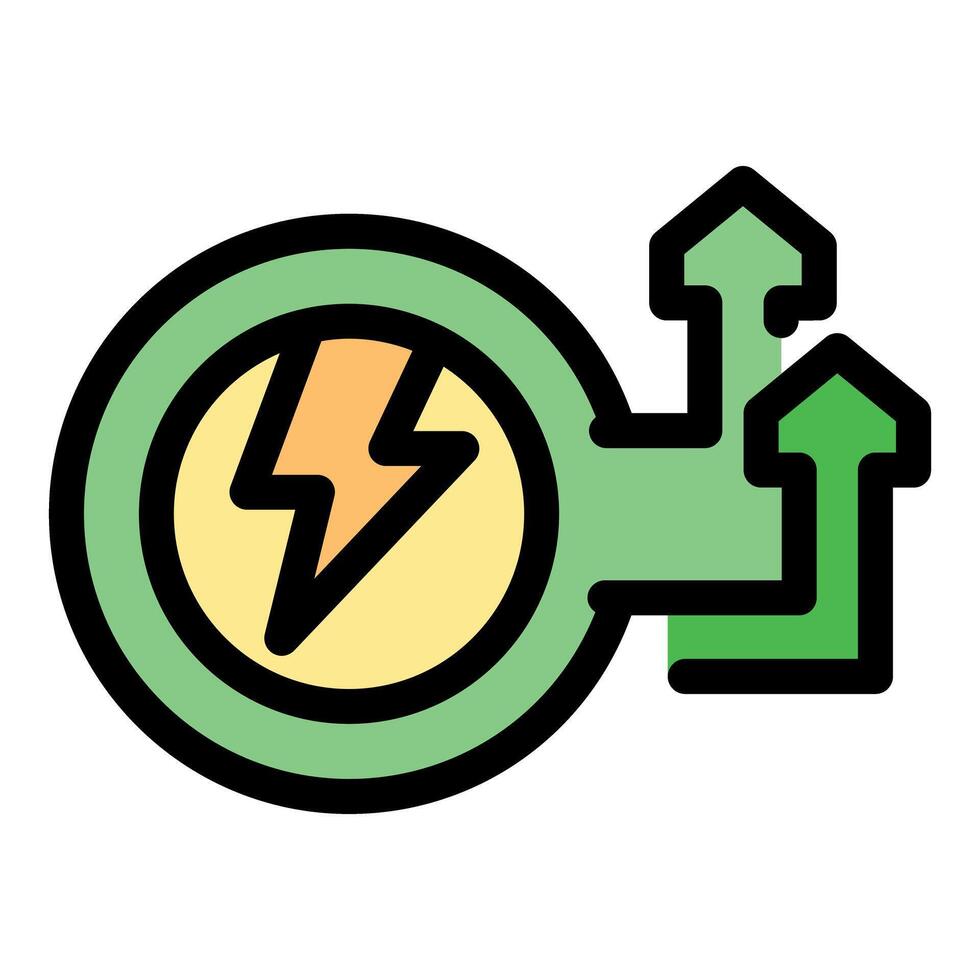 Increasing energy consumption and rising electricity costs shown by lightning bolt and upward arrows vector