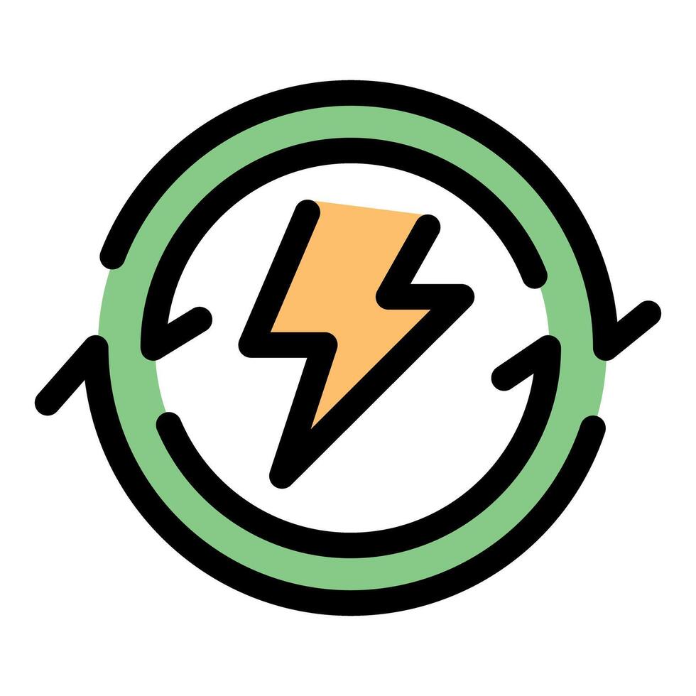 Renewable energy is recycling and reusing electricity with circular green arrow and lightning bolt vector