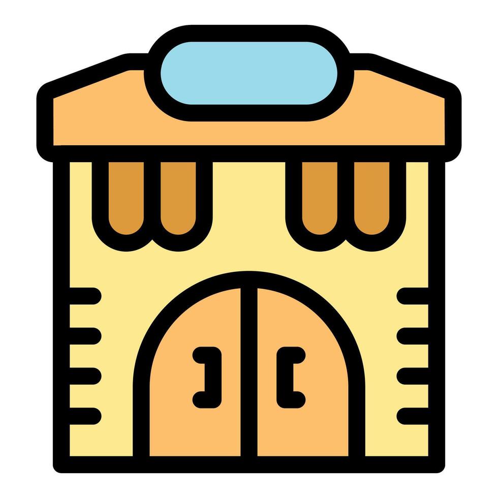 Local shop building with awning and double doors representing small business commerce vector