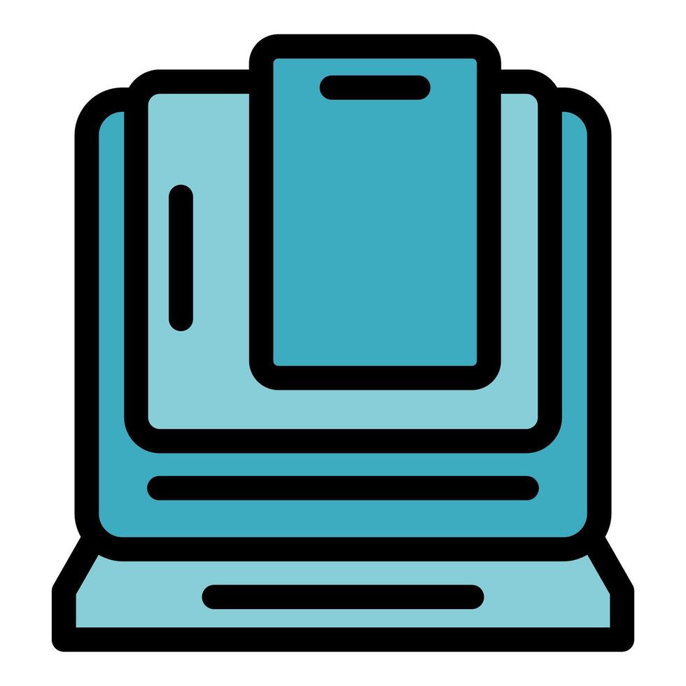 Retro desktop computer with floppy disk inserted, processing data vector