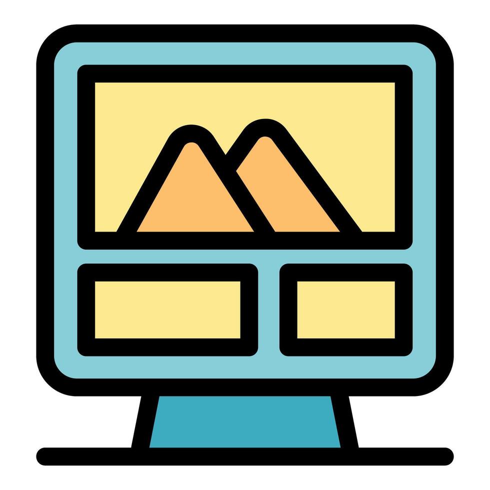 Web design project displaying mountains on computer screen vector