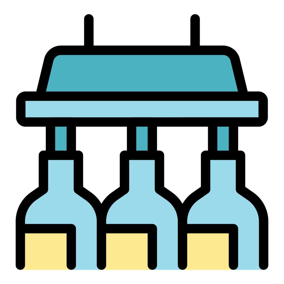 Wine bottling machine processing wine bottles on assembly line vector