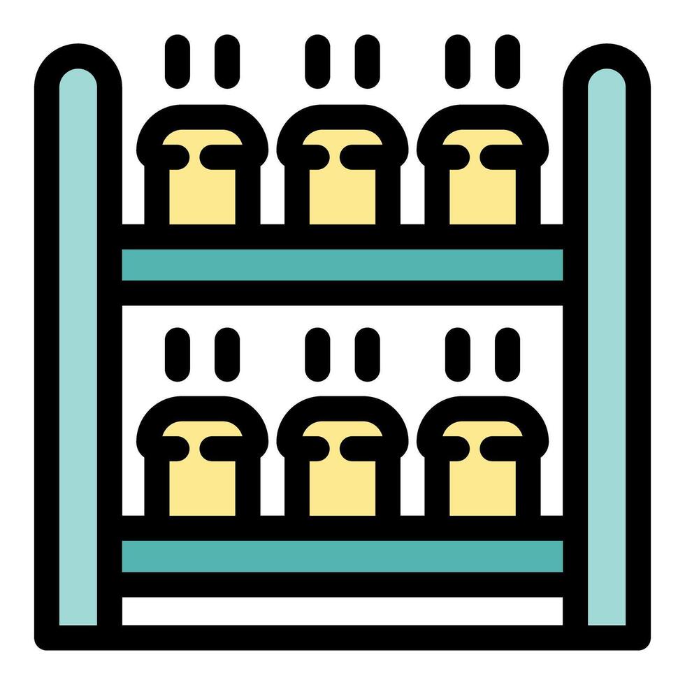 Freshly baked bread cooling on metal rack in bakery vector