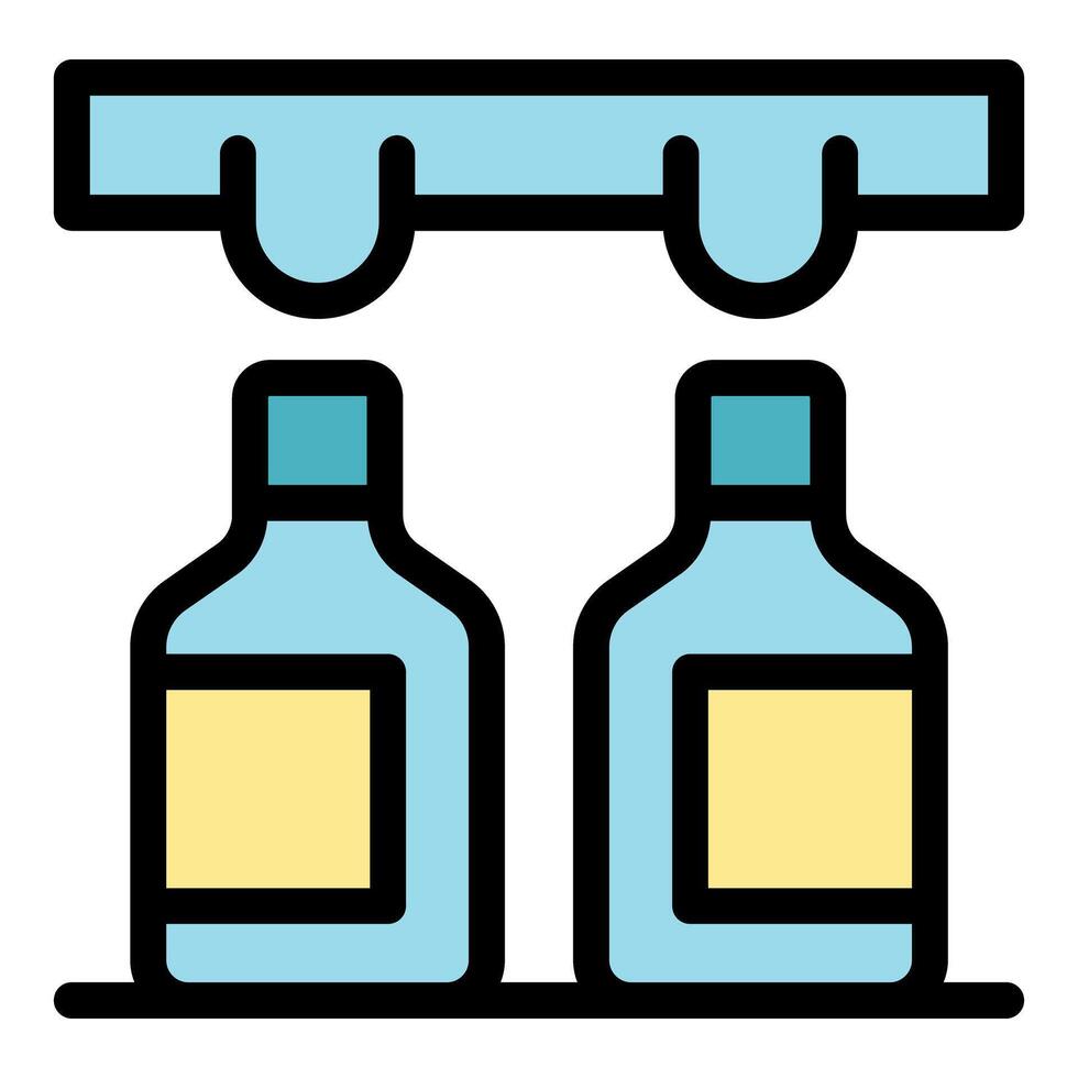 Bottling plant filling bottles on assembly line, vector