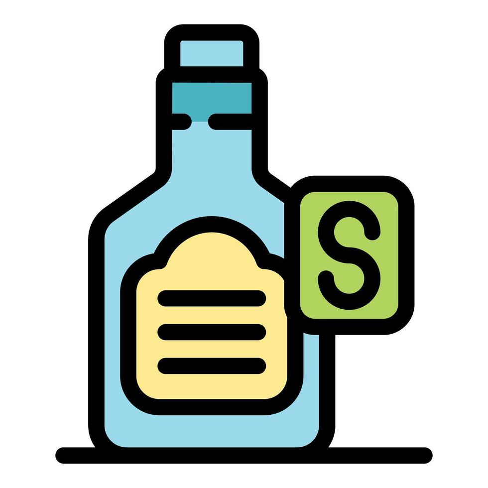 Soy sauce glass bottle with label and big s icon for salty flavor vector