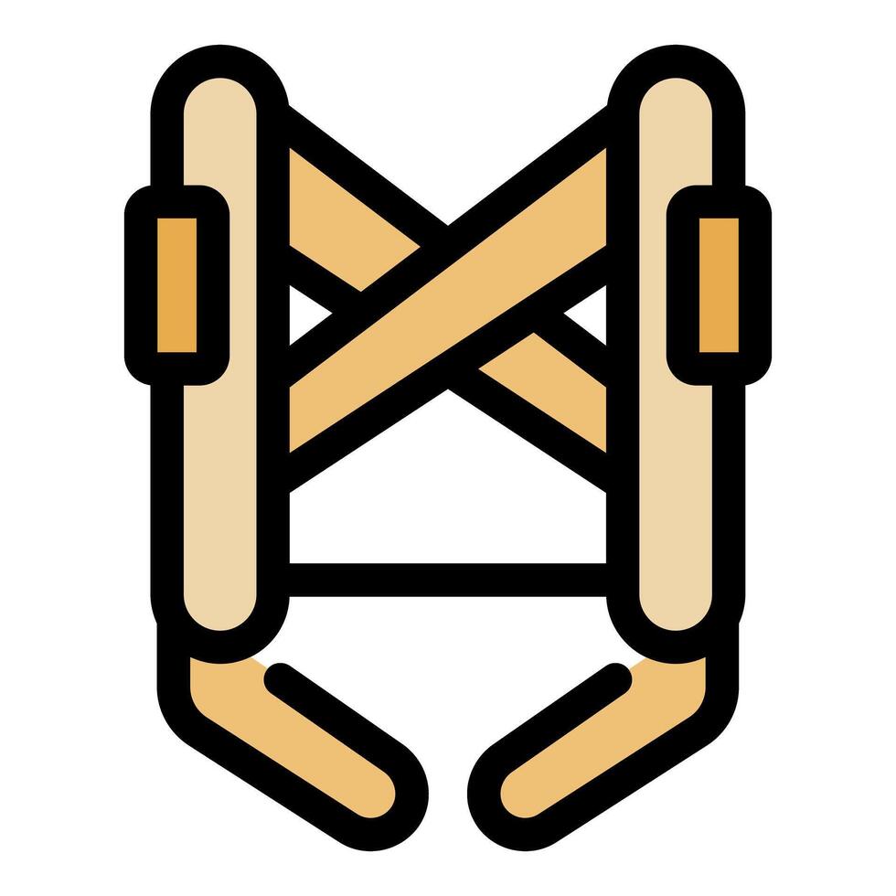 Folding camping chair with crossed wooden supports and metal frame vector