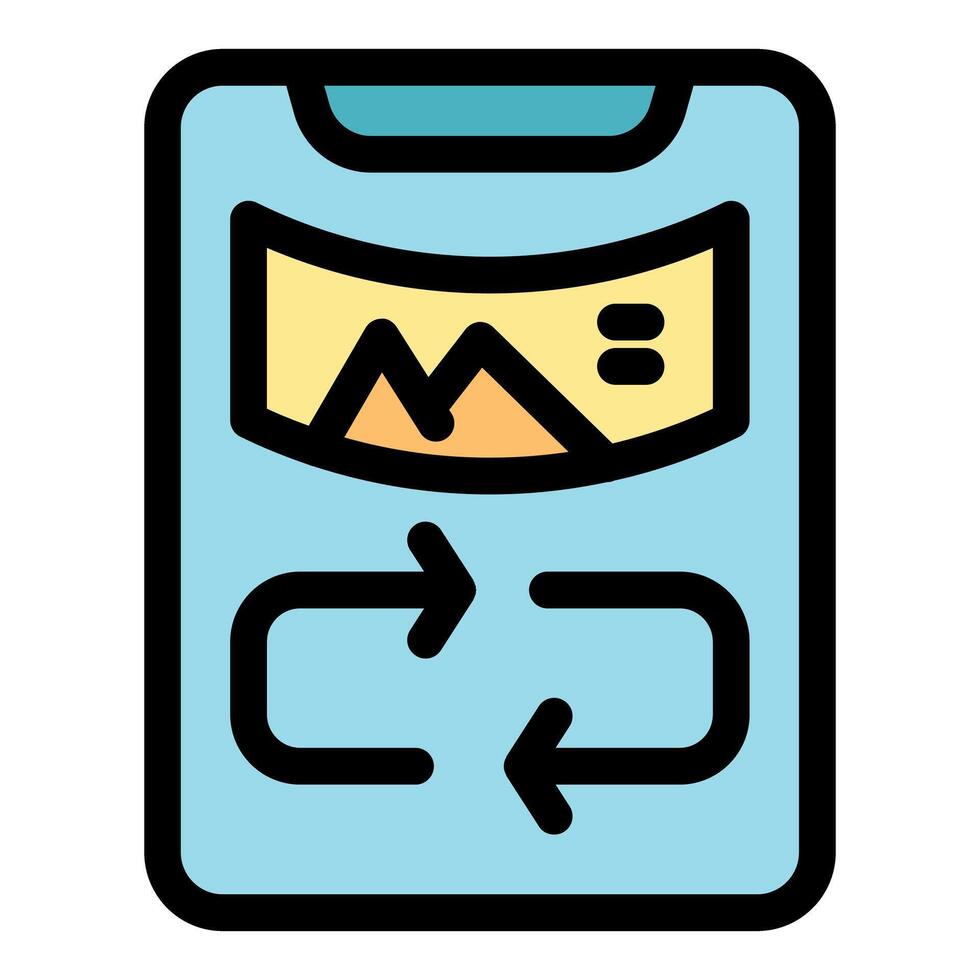 Smartphone showing panoramic image and rotating arrows icon vector
