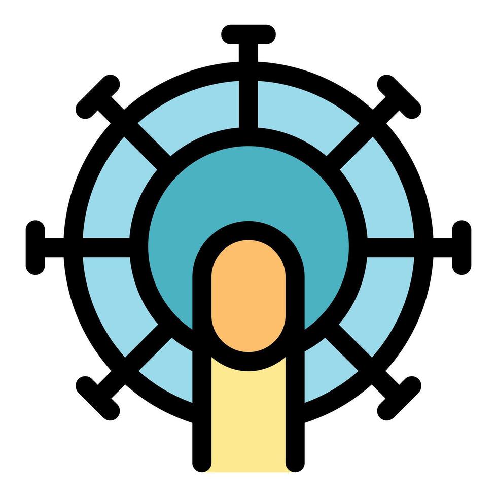 Finger pressing virus shape button, new technologies in healthcare and antivirus research vector