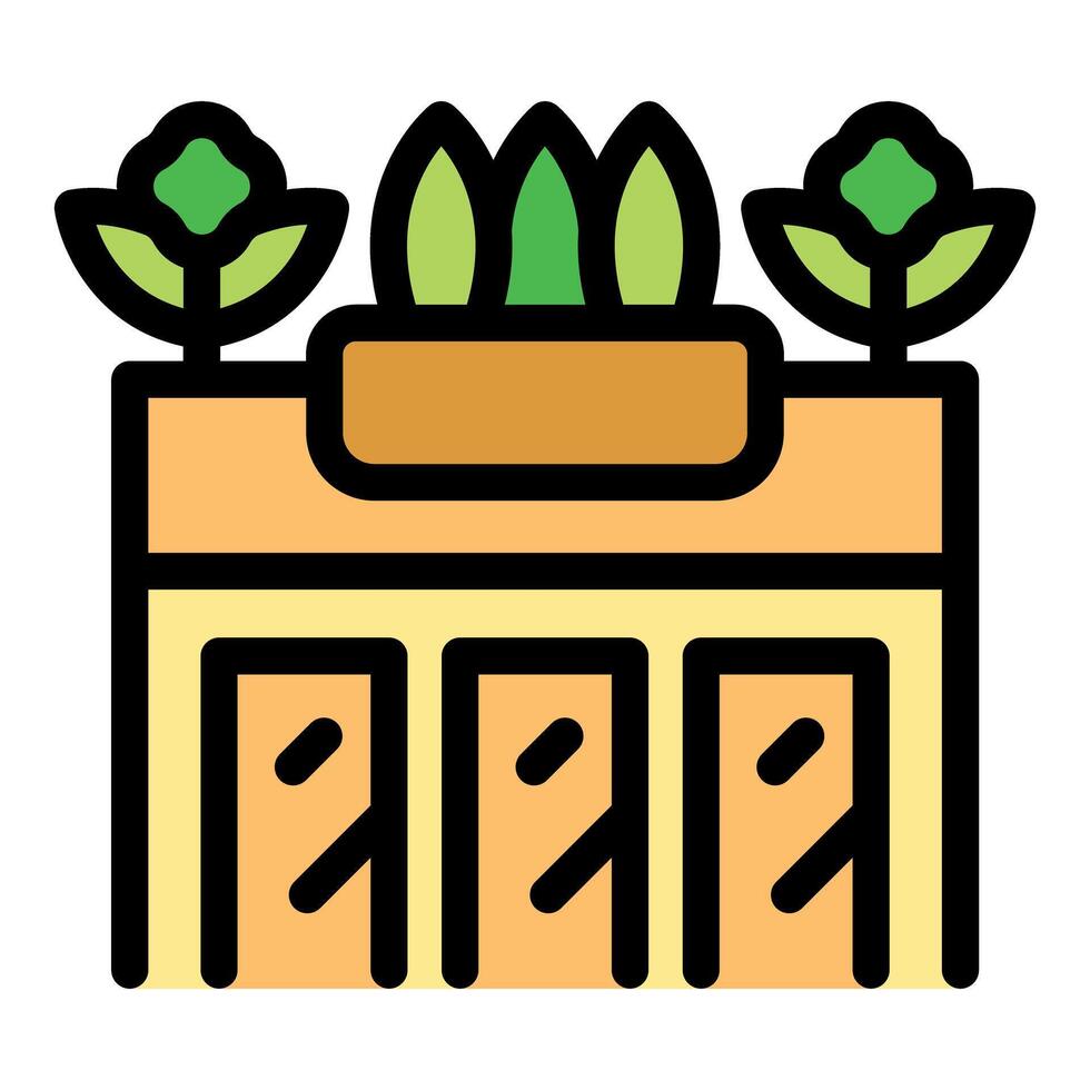 Urban farming building showing rooftop garden with plants growing vector