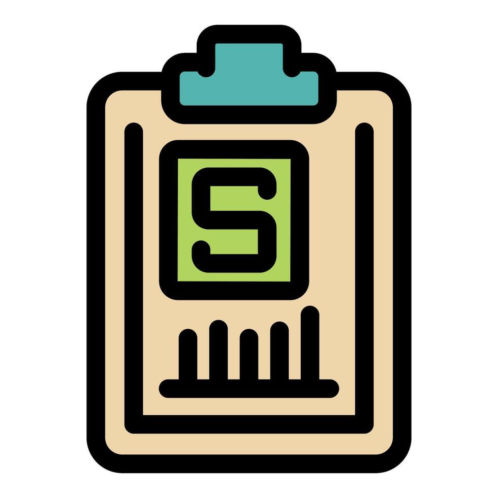 Clipboard showing statistics data and letter s symbol vector