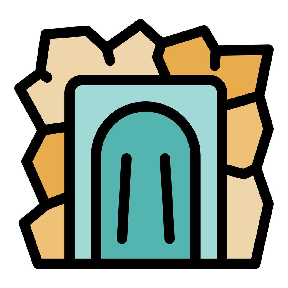 Closed door leading to gold treasure in mountain cave vector