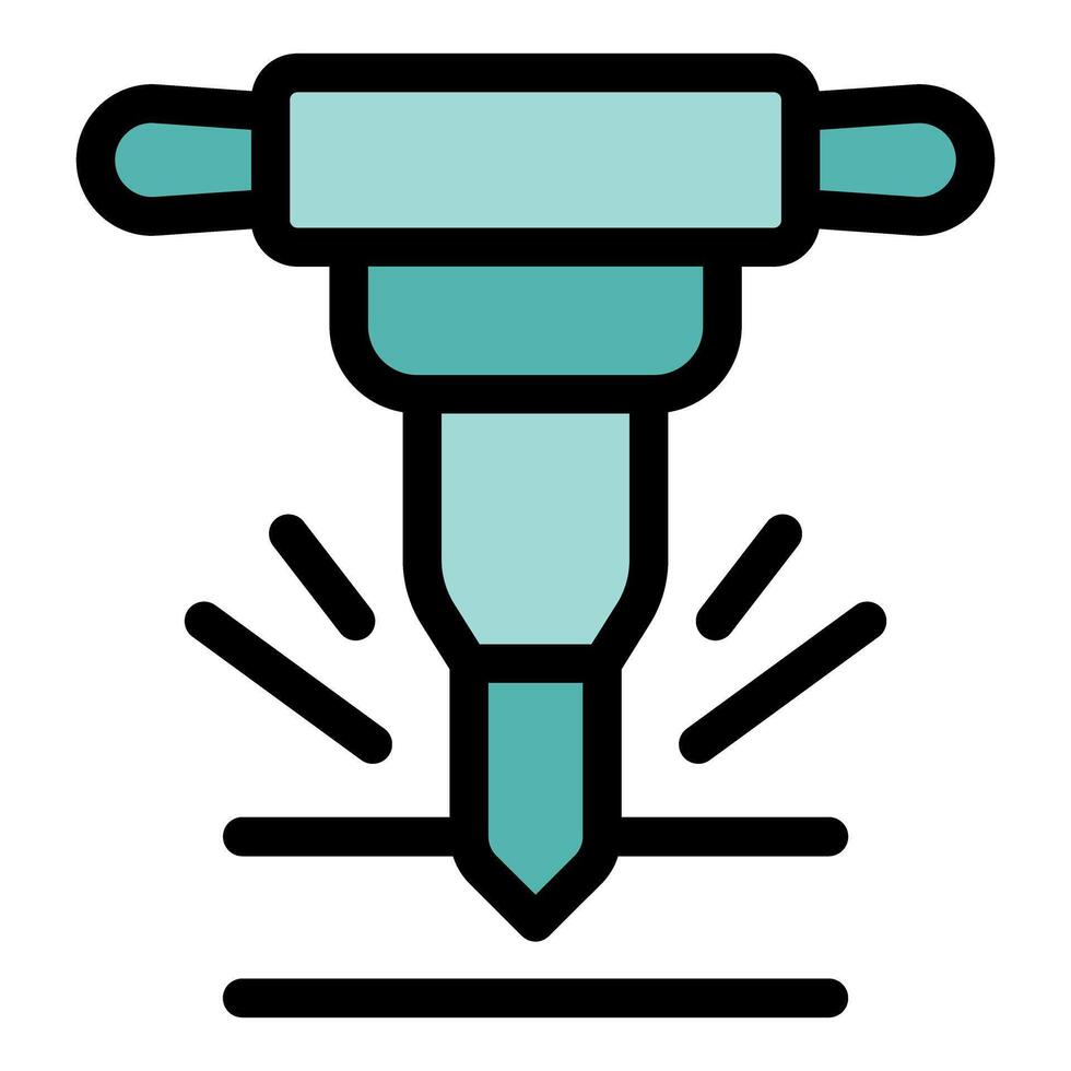 Pneumatic hammer drilling surface, construction tool icon vector