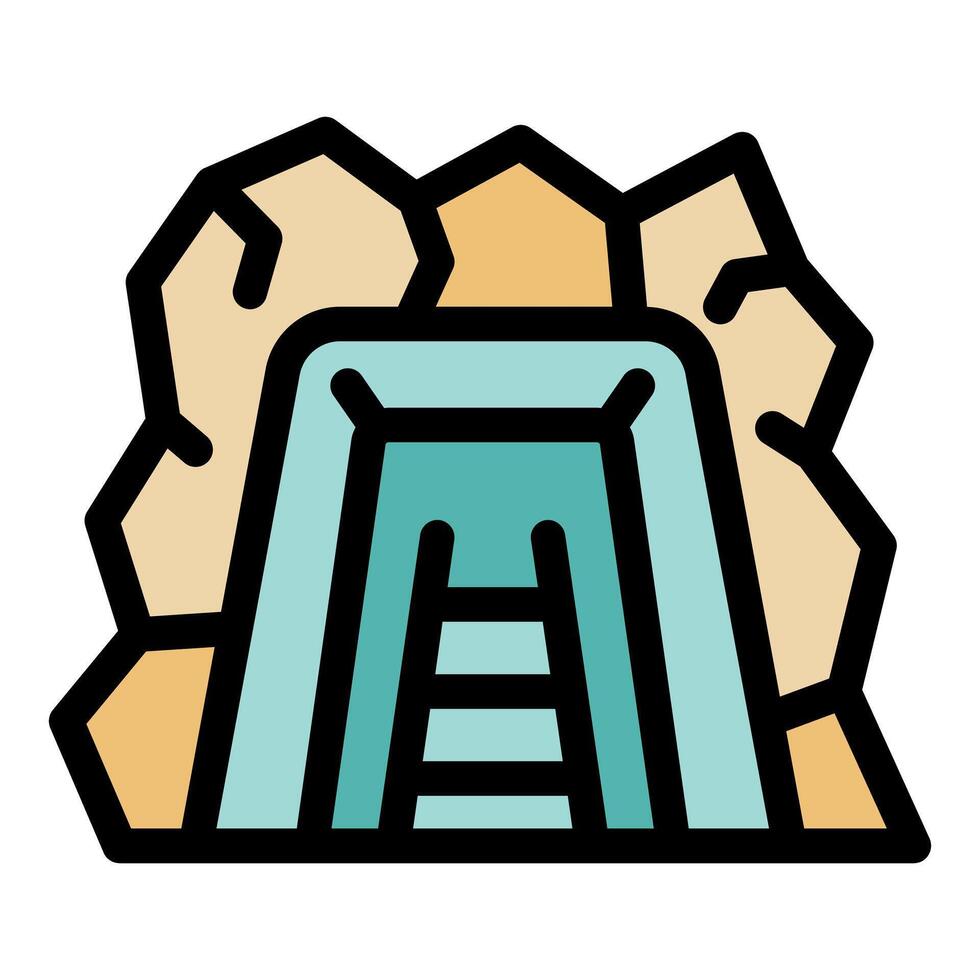 Mining tunnel entrance with ladder and rocks surrounding it vector