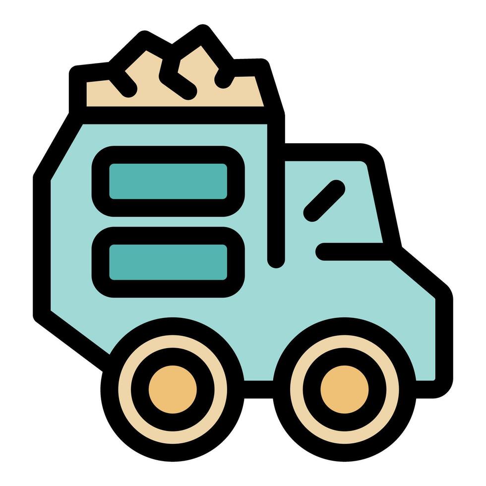 Full tipper truck carrying sand on construction site icon vector
