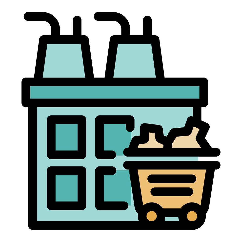 Mining cart leaving industrial building with material after extraction process vector