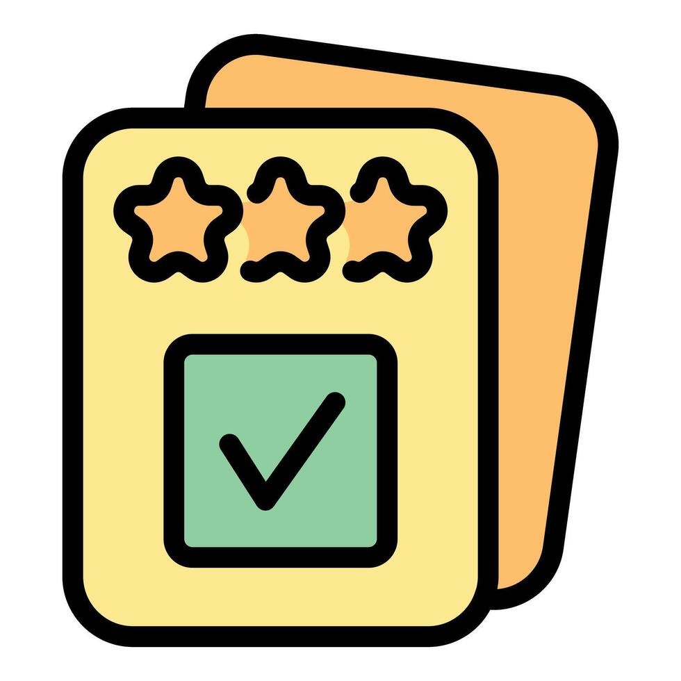 Positive review cards with three gold stars and check mark vector