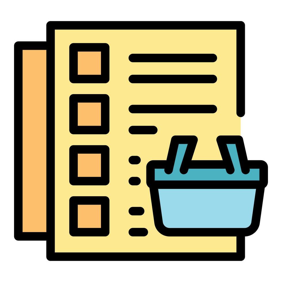 Online shopping checklist with shopping basket icon, completing tasks for e commerce purchases vector
