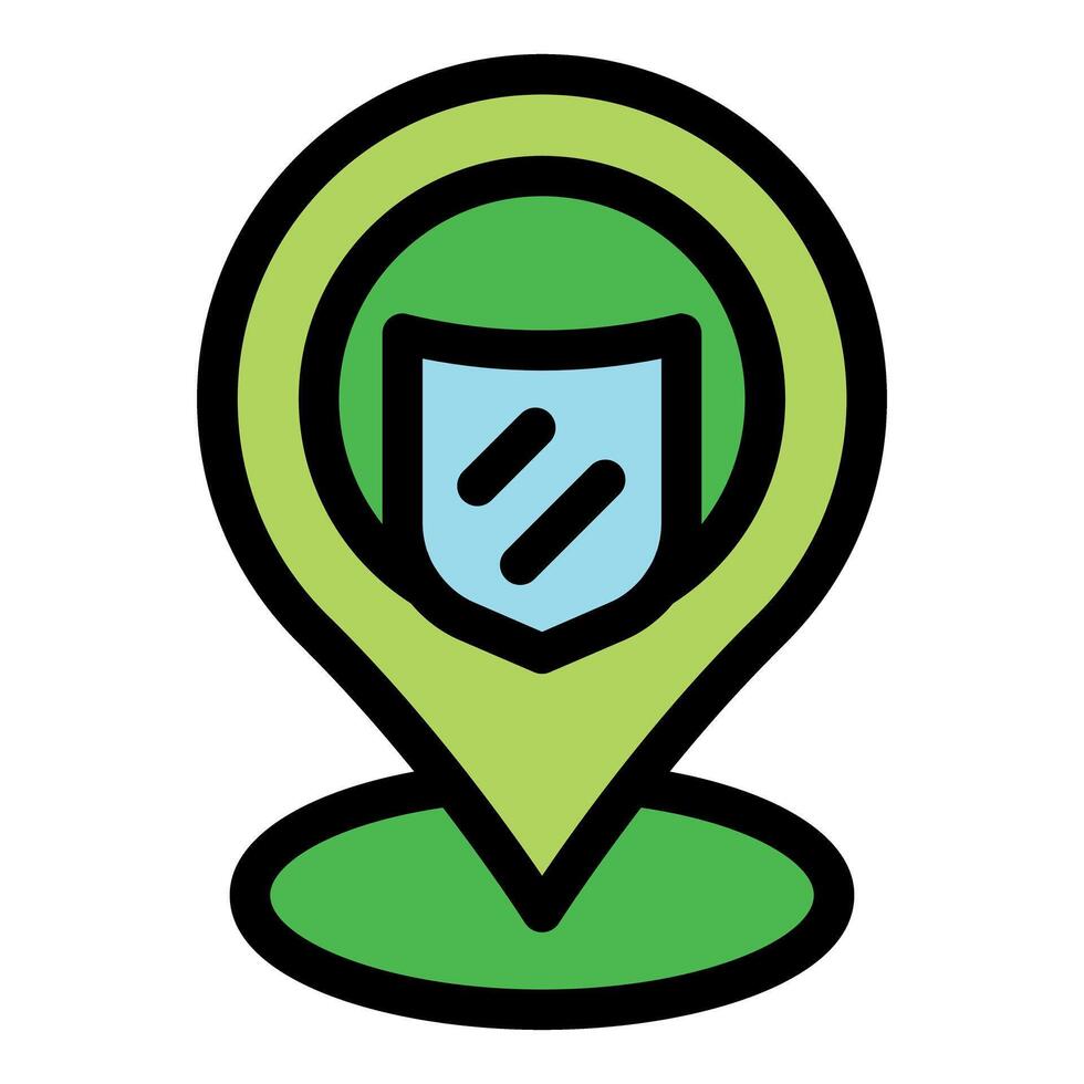 Green location pin showing secure area with shield icon vector