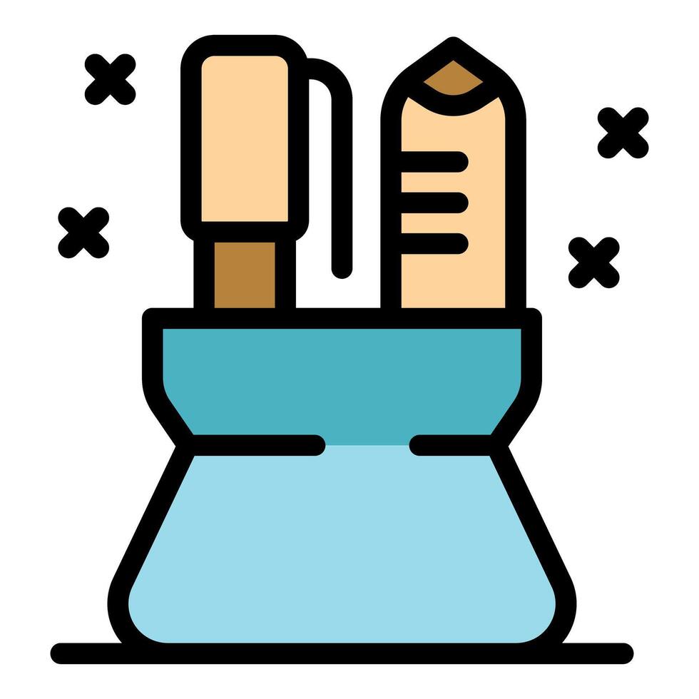 Pencil, pen and marker resting in a pot representing office supplies vector