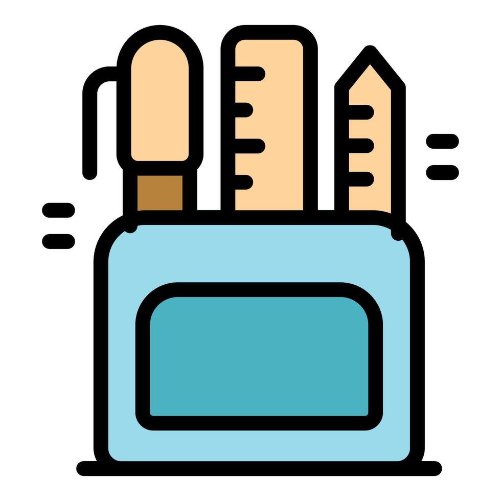 Pen, pencil and ruler standing in a pencil holder, ready for creative work vector