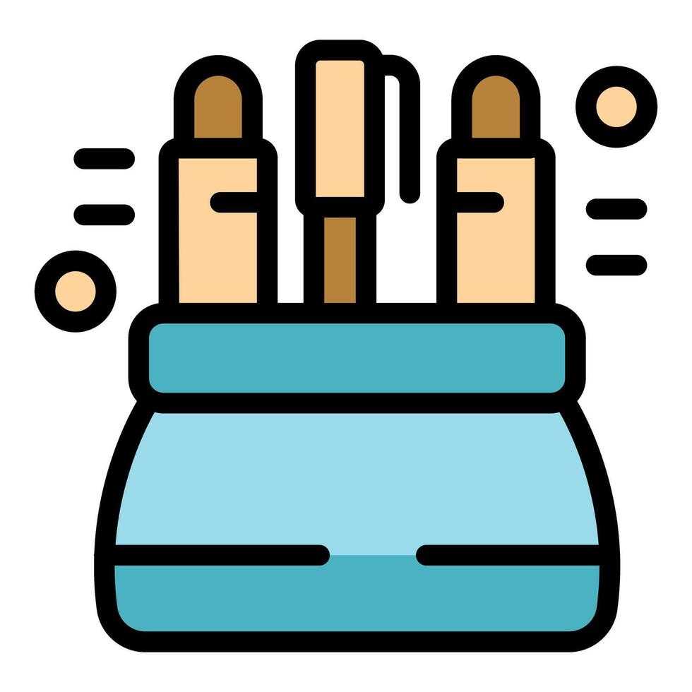 Makeup brushes and pencils resting in stylish blue organizer vector
